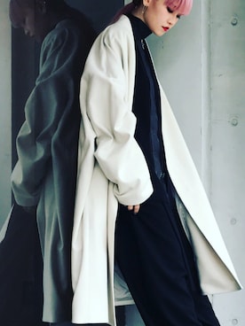 「LAD MUSICIAN（ラッドミュージシャン）のアイテム（チェスターコート）」を使った、April Leeさん（レディース・170cm）の冬コーディネート