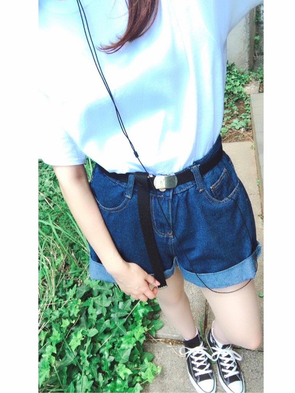 「Championの【Champion】レディース チャンピオン コットン 無地 半袖 Tシャツ（Tシャツ/カットソー、ホワイト系）」を使った、r   さん（レディース・165cm）の夏コーディネートの1枚目の写真