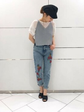 「ジーナシス」｜「アイテム（キャミソール）」を使った、JEANASIS 和歌山ミオ店STAFFさん（レディース・160cm）の春コーディネート