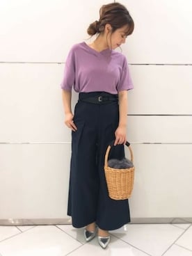 「JEANASIS（ジーナシス）のアイテム（かごバッグ）」を使った、JEANASIS 和歌山ミオ店STAFFさん（レディース・160cm）の夏コーディネート