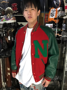 「古着好きな人と繋がりたい」｜「アイテム（スタジャン）」を使った、amedreさん（メンズ・170cm）の冬コーディネート