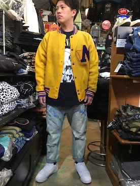 「Champion（チャンピオン）のアイテム（スタジャン）」を使った、amedreさん（メンズ・171cm）の冬コーディネート