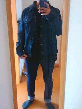 「GU（ジーユー）の（GU）スキニーフィットジーンズ（MEN ⁄ ジーンズ）」を使った、はむ太郎さん（メンズ・168cm）の冬コーディネート