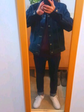 「GU（ジーユー）の（GU）スキニーフィットジーンズ（MEN ⁄ ジーンズ）」を使った、はむ太郎さん（メンズ・168cm）の冬コーディネート