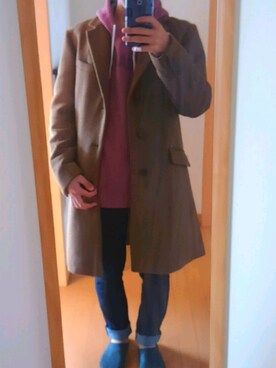 「GU（ジーユー）の（GU）スキニーフィットジーンズ（MEN ⁄ ジーンズ）」を使った、はむ太郎さん（メンズ・168cm）の冬コーディネート