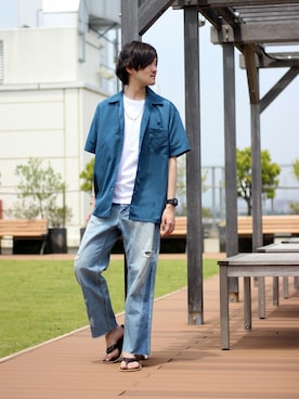 「ISLAND SLIPPER（アイランドスリッパ）のアイテム」を使った、ARAさん（メンズ・175cm）の夏コーディネート