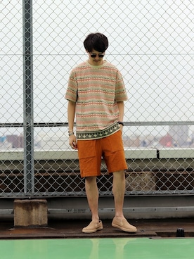 「パイル」｜「アイテム（スリッポン）」を使った、ARAさん（メンズ・175cm）の夏コーディネート