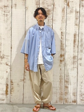 「ISLAND SLIPPER（アイランドスリッパ）のアイテム」を使った、ARAさん（メンズ・175cm）の夏コーディネート