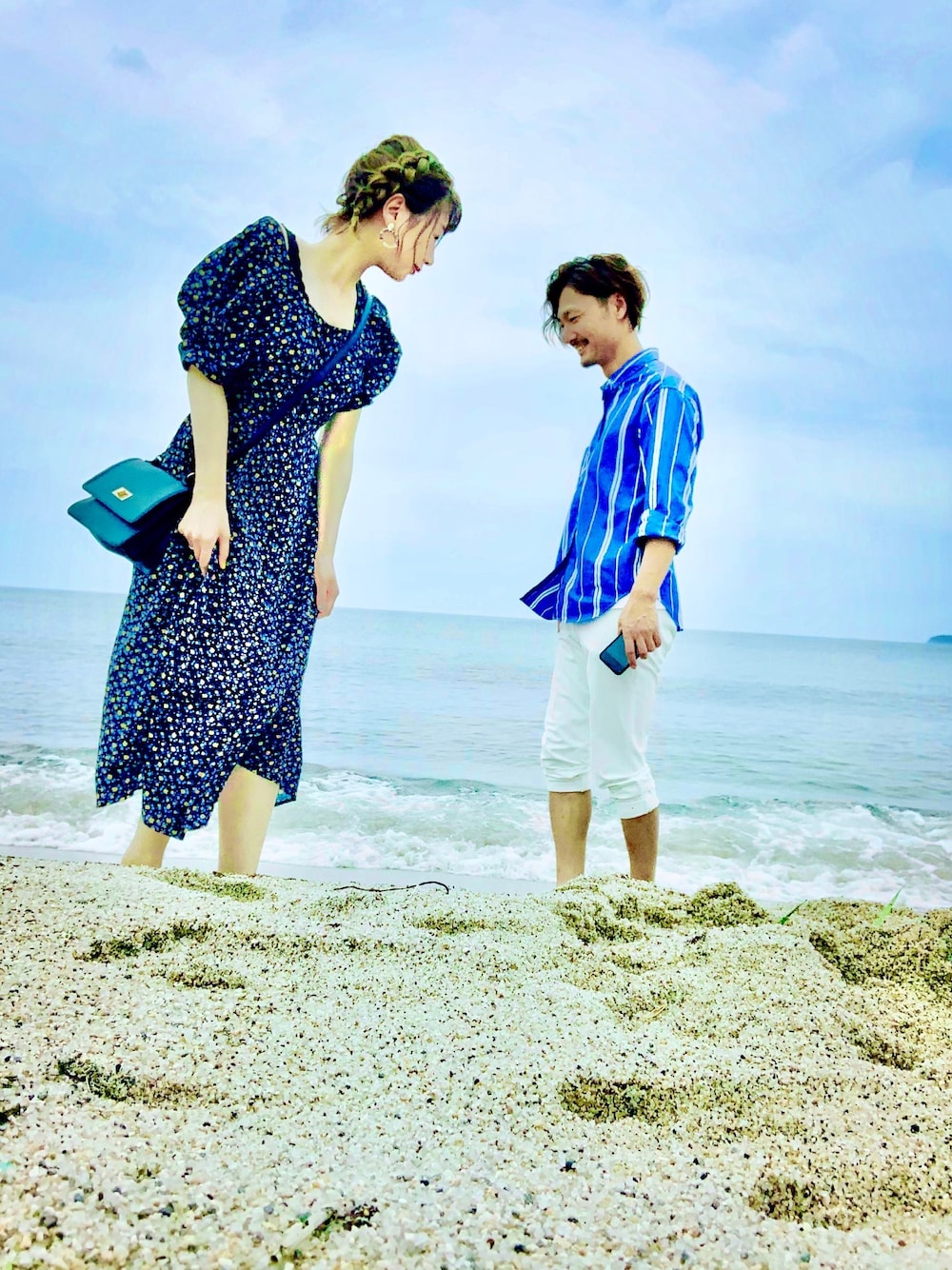 「今日のコーデ、楽チンコーデ、プチプラコーデ、ワンピース、おしゃれさんと繋がりたい、海、夏コーデ、シンプルコーデ、パンツスタイル、カジュアルコーデ」｜「w closetの小花柄プリントパワーショルダースクエアネックフレアワンピース（ワンピース、ブラック系）」を使った、Kyu◡̈⃝⋆*さん（レディース・165cm）の夏コーディネートの1枚目の写真