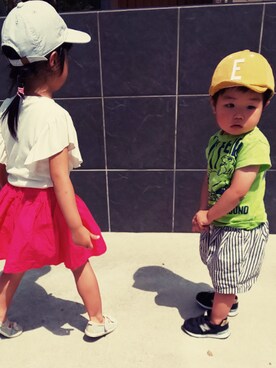 「RUGGEDWORKS（ラゲッドワークス）のアイテム（キャップ）」を使った、ranrenさん（キッズ・90cm）の夏コーディネート