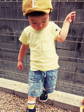 「RUGGEDWORKS（ラゲッドワークス）のアイテム（キャップ）」を使った、ranrenさん（キッズ・90cm）の夏コーディネート