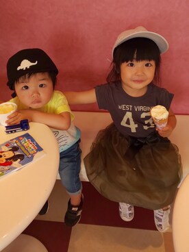 「RUGGEDWORKS（ラゲッドワークス）のアイテム（キャップ）」を使った、ranrenさん（キッズ・90cm）の夏コーディネート