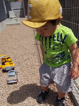 「RUGGEDWORKS（ラゲッドワークス）のアイテム（キャップ）」を使った、ranrenさん（キッズ・90cm）の夏コーディネート