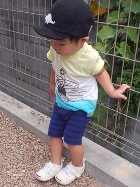 「RUGGEDWORKS（ラゲッドワークス）のアイテム（キャップ）」を使った、ranrenさん（キッズ・90cm）の夏コーディネート