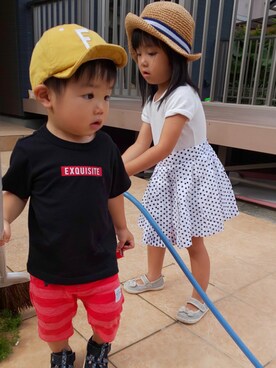 「RUGGEDWORKS（ラゲッドワークス）のアイテム（キャップ）」を使った、ranrenさん（キッズ・90cm）の夏コーディネート