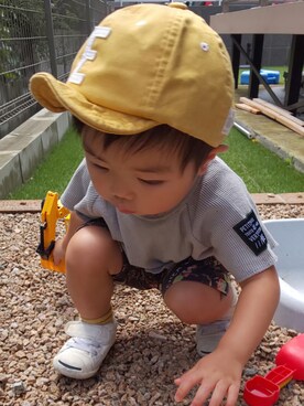 「RUGGEDWORKS（ラゲッドワークス）のアイテム（キャップ）」を使った、ranrenさん（キッズ・90cm）の夏コーディネート