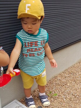 「RUGGEDWORKS（ラゲッドワークス）のアイテム（キャップ）」を使った、ranrenさん（キッズ・90cm）の夏コーディネート