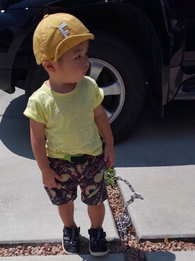 「RUGGEDWORKS（ラゲッドワークス）のアイテム（キャップ）」を使った、ranrenさん（キッズ・90cm）の秋コーディネート