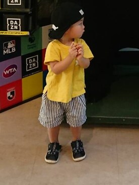 「RUGGEDWORKS（ラゲッドワークス）のアイテム（キャップ）」を使った、ranrenさん（キッズ・90cm）の秋コーディネート