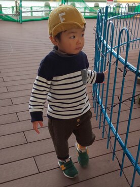 「RUGGEDWORKS（ラゲッドワークス）のアイテム（キャップ）」を使った、ranrenさん（キッズ・90cm）の冬コーディネート