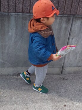 「RUGGEDWORKS（ラゲッドワークス）のアイテム（キャップ）」を使った、ranrenさん（キッズ・90cm）の冬コーディネート