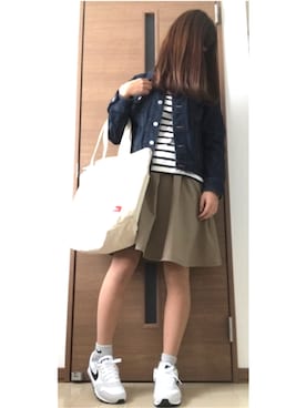 「MILKFED.」｜「アイテム（デニムジャケット）」を使った、あちゃもんさん（レディース・159cm）の春コーディネート