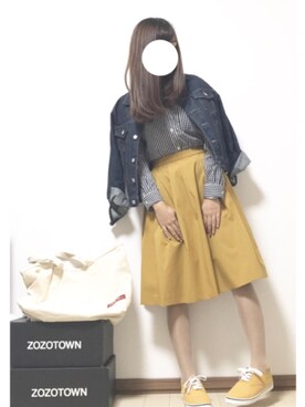 「Honeys」｜「アイテム（デニムジャケット）」を使った、あちゃもんさん（レディース・160cm）の春コーディネート