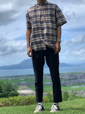 「CLANE（クラネ）のアイテム（スラックス）」を使った、ちーうーさん（メンズ・170cm）の夏コーディネート