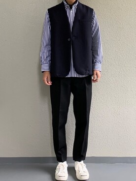 「THE RERACS（ザ・リラクス）のアイテム（その他アウター）」を使った、ちーうーさん（メンズ・169cm）の秋コーディネート