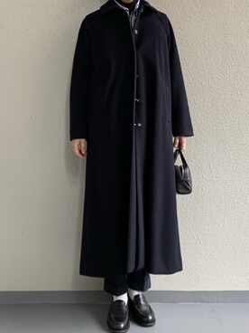 「Graphpaper（グラフペーパー）のアイテム（ステンカラーコート）」を使った、ちーうーさん（メンズ・169cm）の冬コーディネート