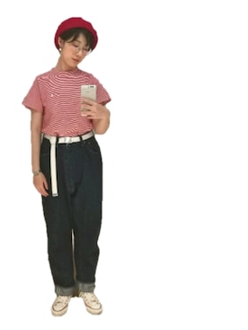 「orslow」｜「アイテム（ハンチング/ベレー帽）」を使った、Yuanさん（レディース・159cm）の春コーディネート