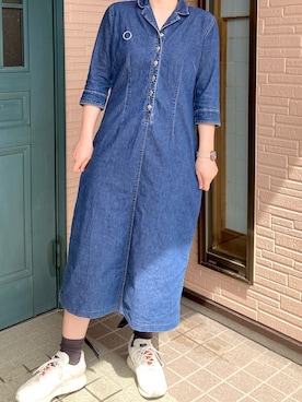 「古着女子」｜「アイテム（シャツワンピース）」を使った、hankooさん（レディース・160cm）の春コーディネート