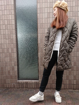 「リブT」｜「アイテム（その他アウター）」を使った、Atさん（レディース・161cm）の冬コーディネート