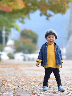「handmade」｜「アイテム（ハンチング/ベレー帽）」を使った、ichi-naccoさん（キッズ・90cm）の秋コーディネート