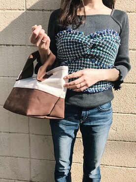 「アイテム（チューブトップ、ブルー系）」を使った、mya_yu（cherie aimer trip）さん（レディース・159cm）の春コーディネート