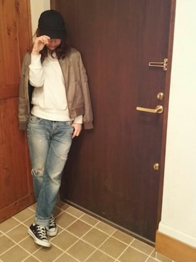 「SEVENDAYS=SUNDAY（セブンデイズサンデイ）のアイテム（MA-1）」を使った、mmmm ☆さん（レディース・157cm）の冬コーディネート