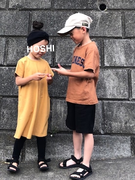 「devirock（デビロック）の全20柄 プリント半袖Tシャツ（Tシャツ/カットソー）」を使った、HOSHIさん（キッズ・110cm）の夏コーディネート