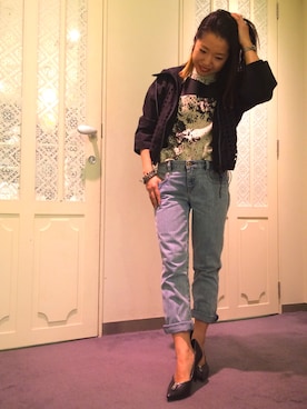 「DIESEL（ディーゼル）のアイテム（ナイロンジャケット）」を使った、KAORiさん（レディース・148cm）の春コーディネート