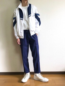 「アイテム（ナイロンジャケット、ホワイト系）」を使った、yeongさん（メンズ・169cm）の春コーディネート