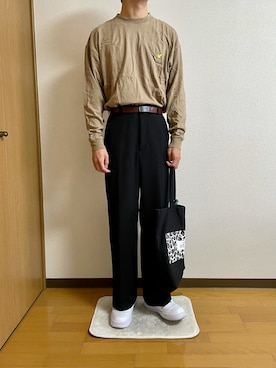 yeongさんの「Mark Gonzales/マークゴンザレス コラボ MONO-MART別注 ビッグシルエット長袖ロゴ刺繍/ピスネーム カットソー」を使ったコーディネート