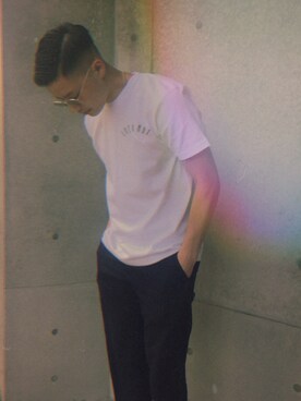「LOCK NUTのアイテム（Tシャツ/カットソー、ホワイト系）」を使った、S.さん（メンズ・175cm）の春コーディネート