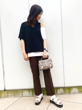 「JEANASIS（ジーナシス）のハコショルダーミニ/830977（ショルダーバッグ）」を使った、MIKUさん（レディース・158cm）の夏コーディネート