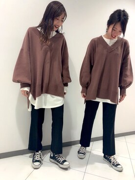 「JEANASIS（ジーナシス）のシャツテイルBIGロンT/826709（Tシャツ/カットソー）」を使った、MIKUさん（レディース・158cm）の秋コーディネート