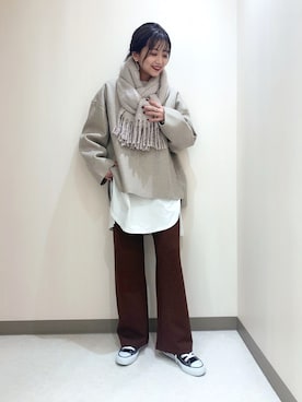 「JEANASIS（ジーナシス）のシャツテイルBIGロンT/826709（Tシャツ/カットソー）」を使った、MIKUさん（レディース・158cm）の秋コーディネート