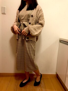 「archives（アルシーヴ）の付け衿パフスリーブロングワンピース（ワンピース、イエロー系）」を使った、FLさん（レディース・152cm）の秋コーディネート