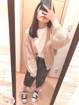 「LEPSIM（レプシィム）のカットジャガードドルマンプルオーバー　776594（Tシャツ/カットソー、ホワイト系）」を使った、FLさん（レディース・152cm）の秋コーディネート