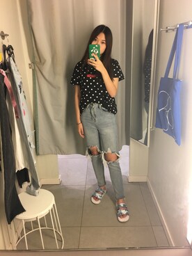 「UNIQUE（ユニーク）のアイテム（パンツ）」を使った、五花肉的笑容さん（レディース・155cm）の夏コーディネート