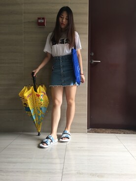 「UNIQUE（ユニーク）のアイテム（トップス）」を使った、五花肉的笑容さん（レディース・155cm）の夏コーディネート