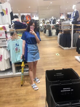 「UNIQUE（ユニーク）のアイテム（トップス）」を使った、五花肉的笑容さん（レディース・155cm）の夏コーディネート