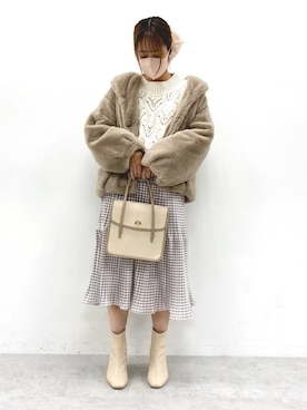 「フェイクファーコート」｜Rino / 骨格ストレートさん（レディース・155cm）の秋コーディネート